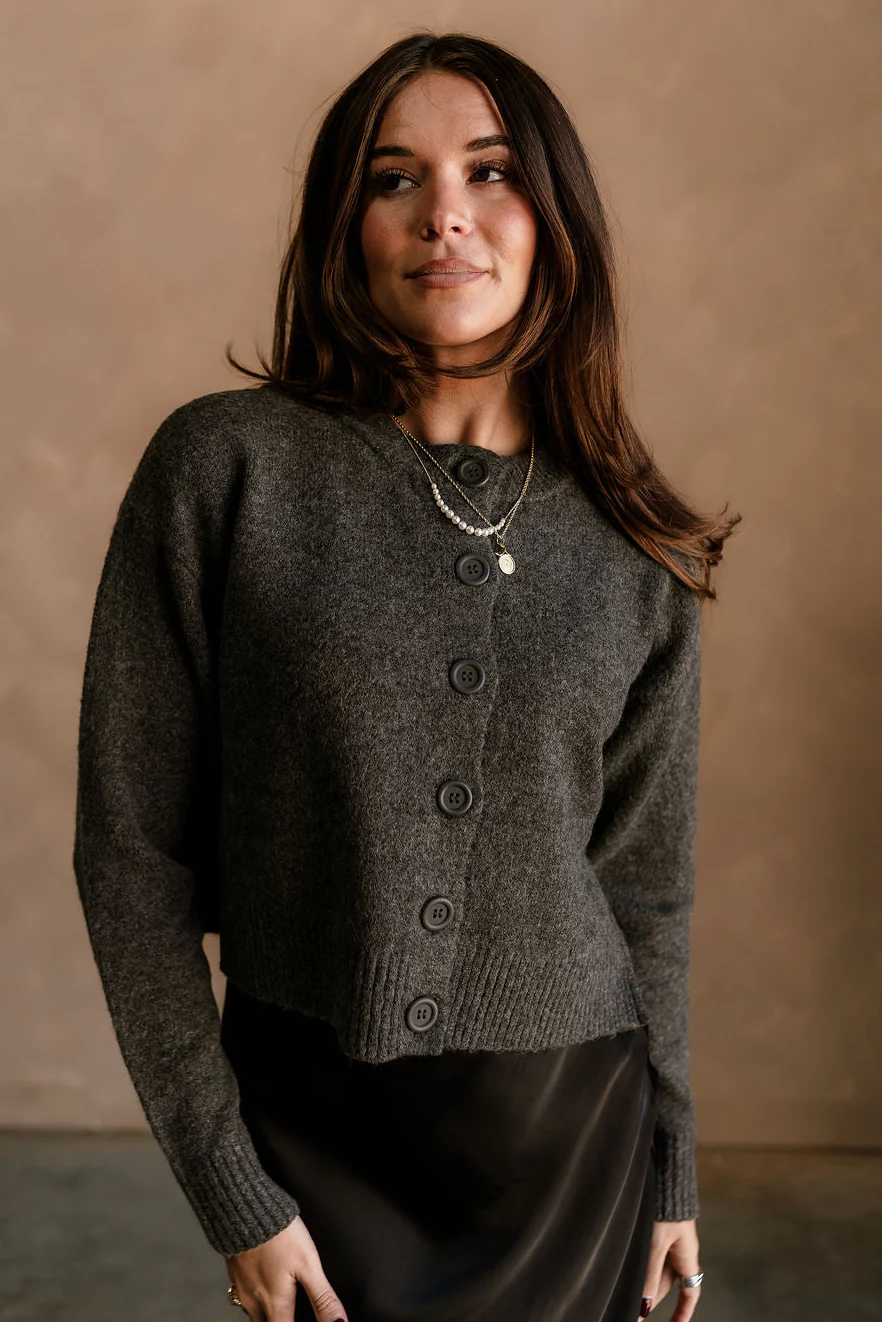 Bridgette Charcoal Grey Side Slit Cardigan - Image 4