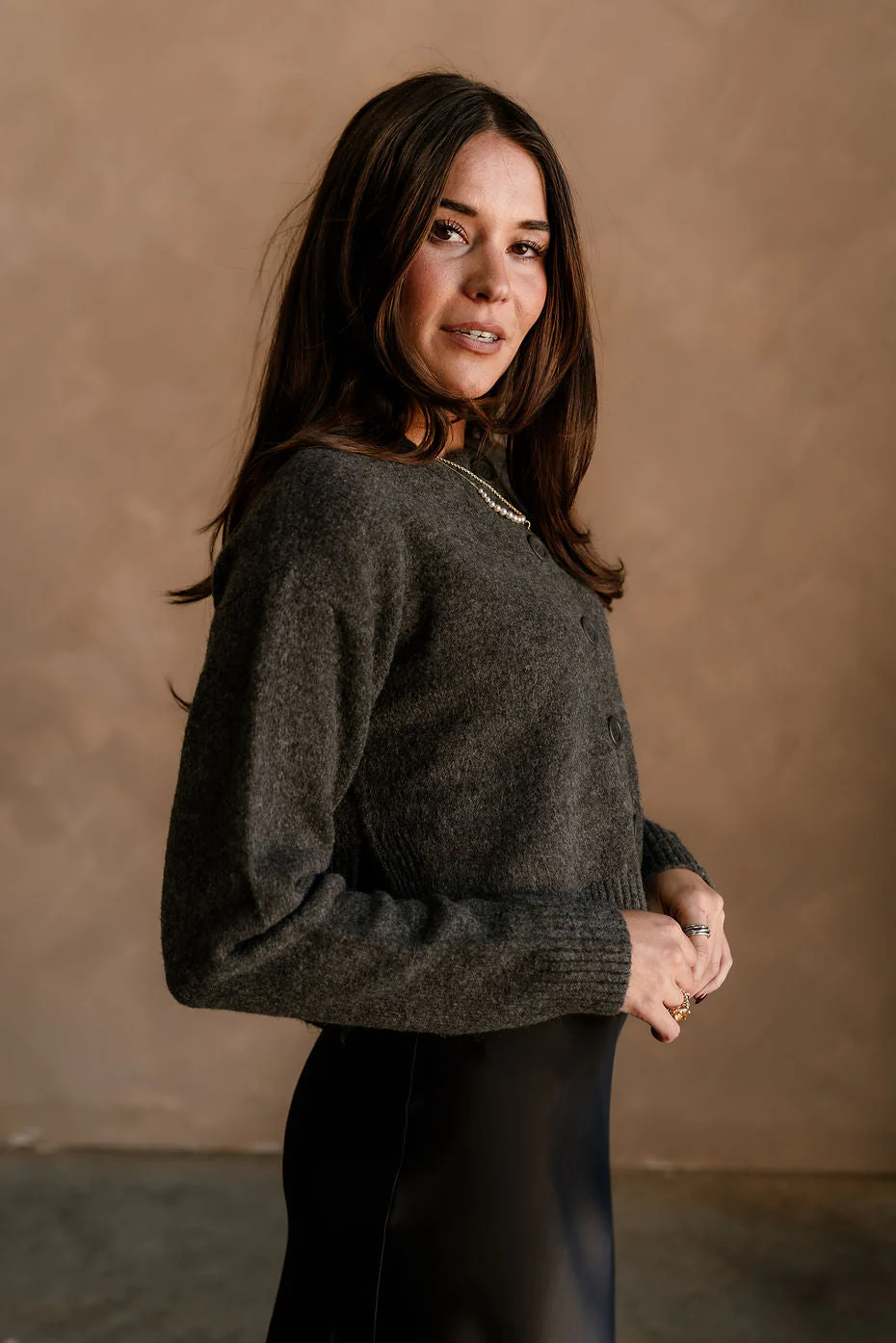 Bridgette Charcoal Grey Side Slit Cardigan - Image 5