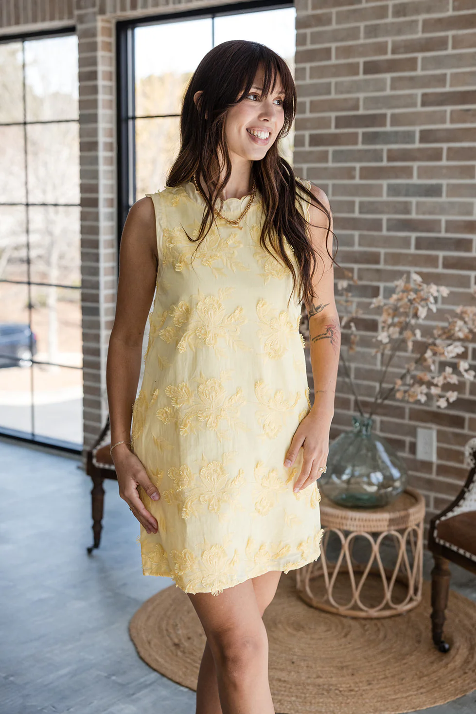 Briella Yellow 3D FLoral Mini Dress - Image 3