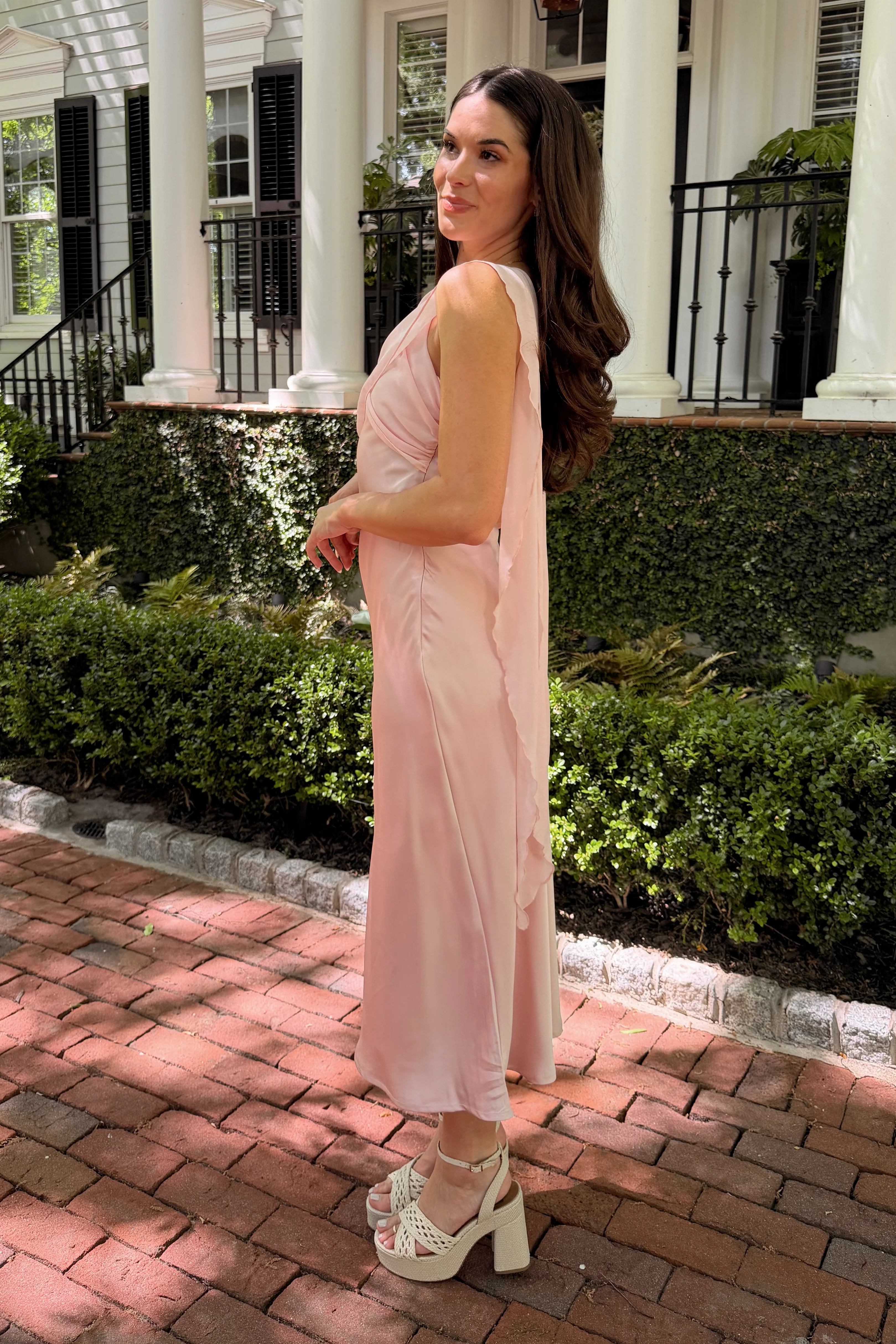 Brielle Blush Pink Satin Midi Dress - Image 6