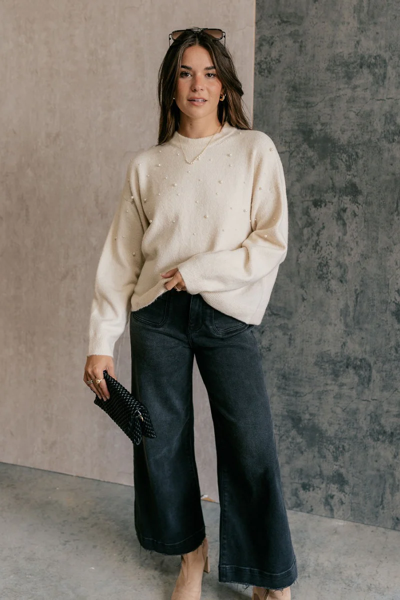 Brielle Ivory Pearl Long Sleeve Sweater - Image 2