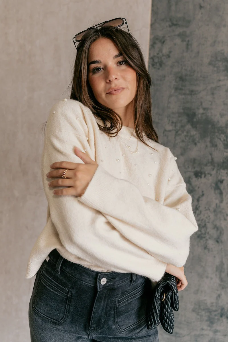 Brielle Ivory Pearl Long Sleeve Sweater - Image 4