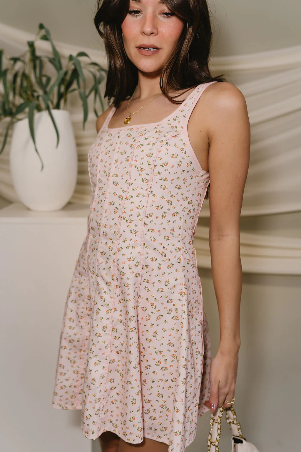 Brielle Pink Floral Denim Mini Dress - Image 4