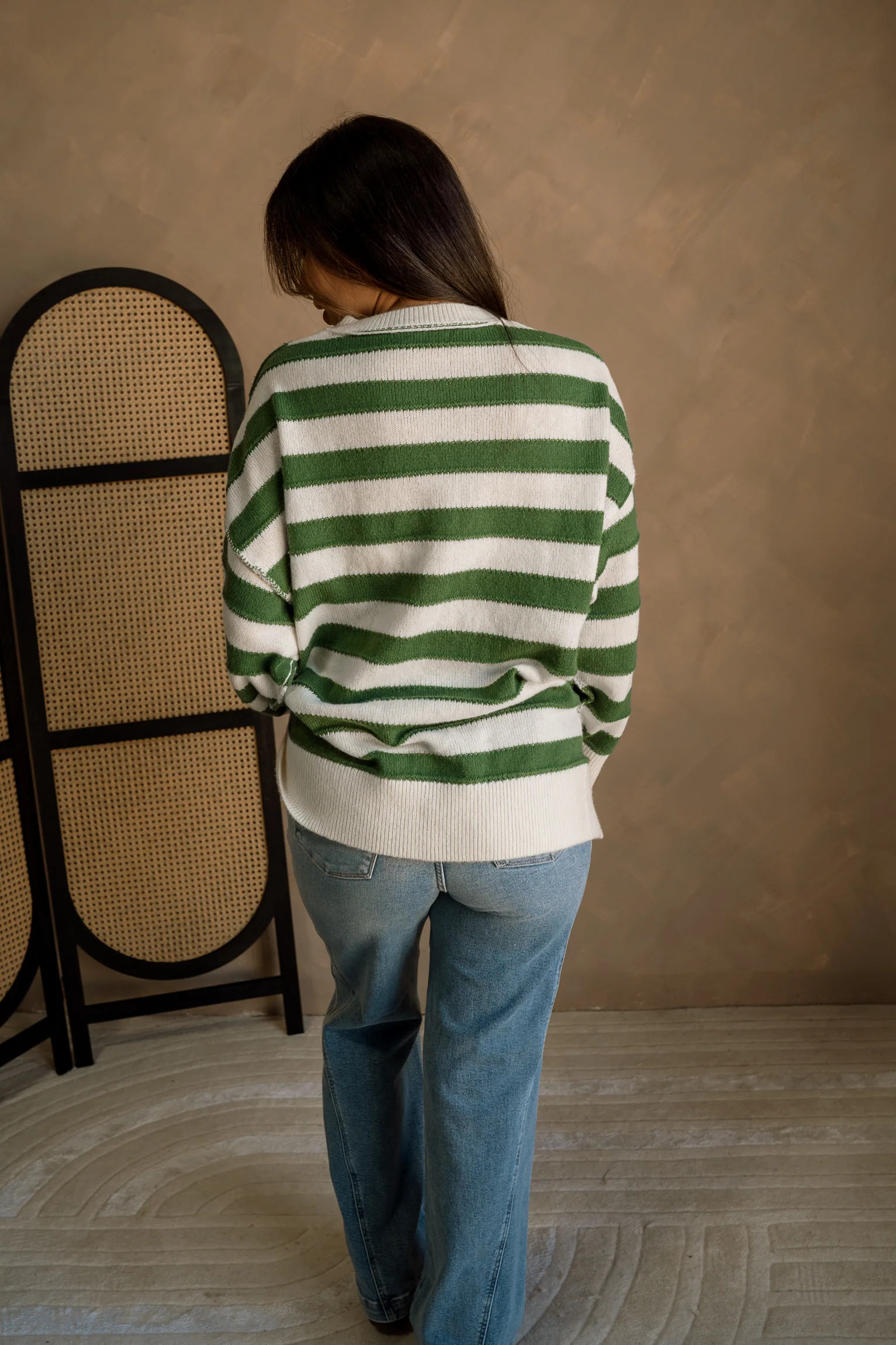 Brinley Green & White Striped Henley Sweater - Image 8
