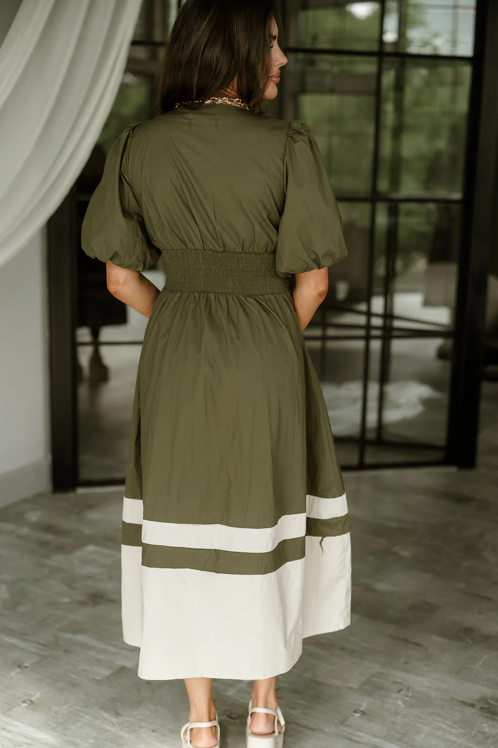 Brinley Olive Colorblock Zip-Up Midi Dress - Image 6