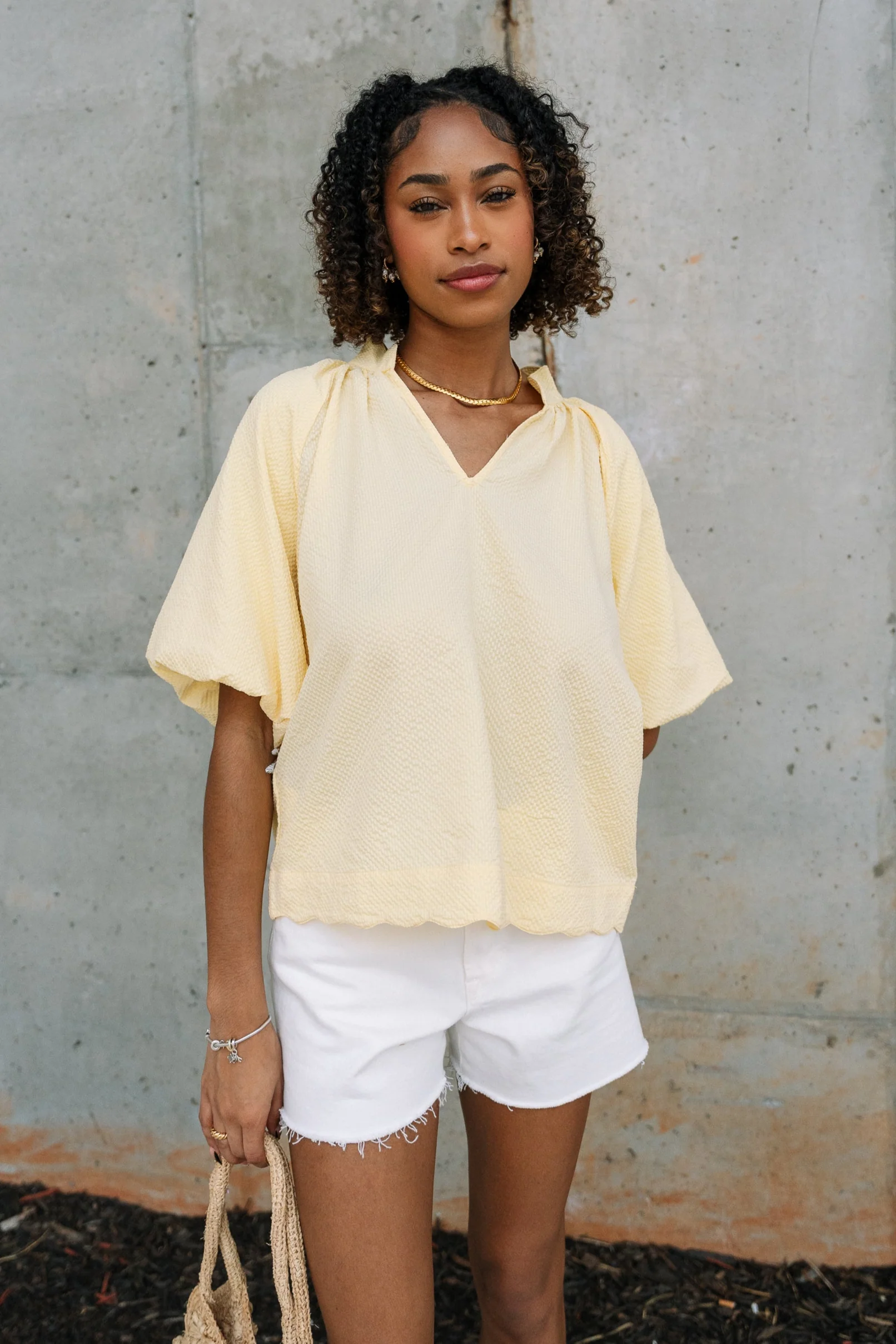Brinley Yellow Scallop Short Sleeve Top - Image 2