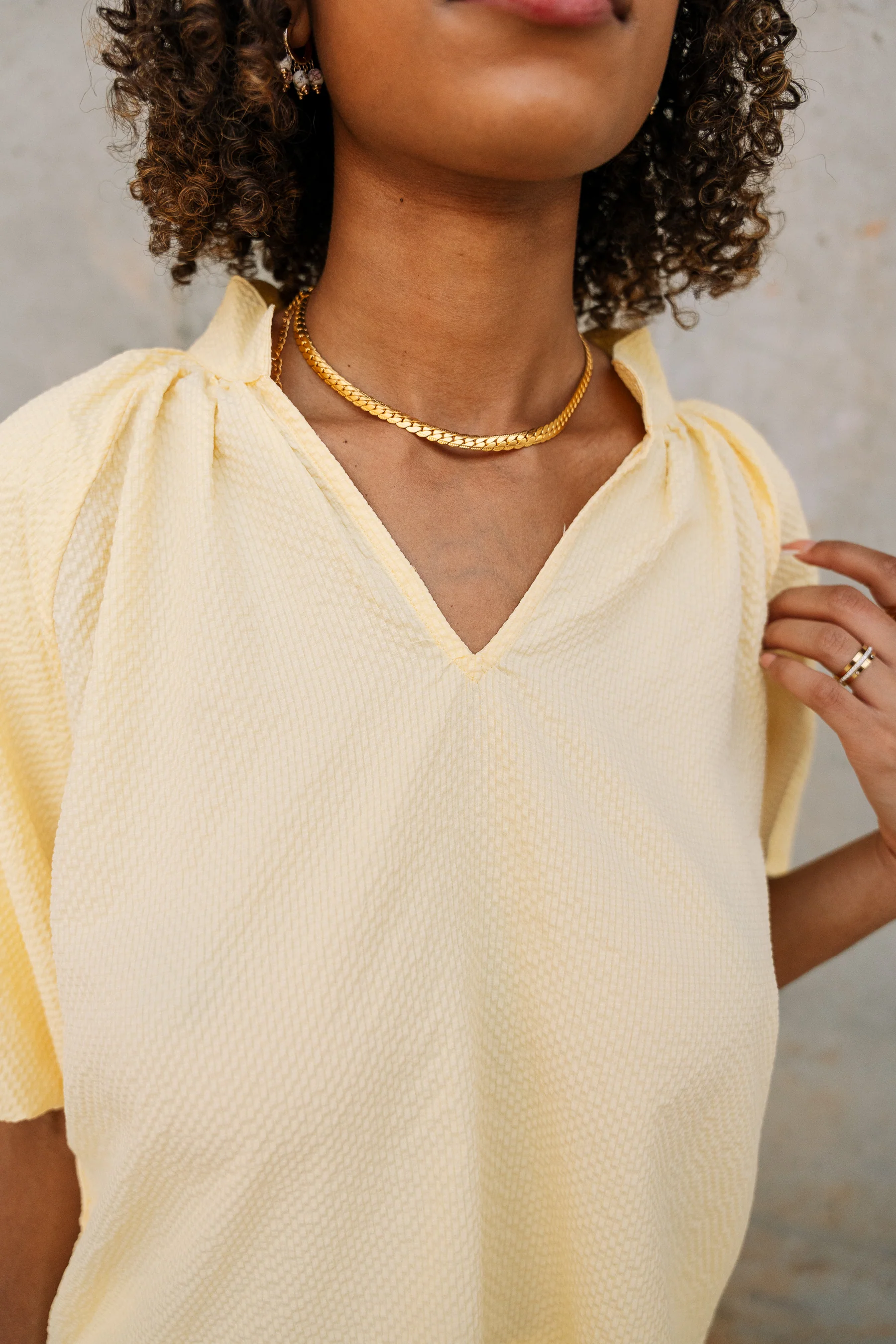 Brinley Yellow Scallop Short Sleeve Top - Image 3