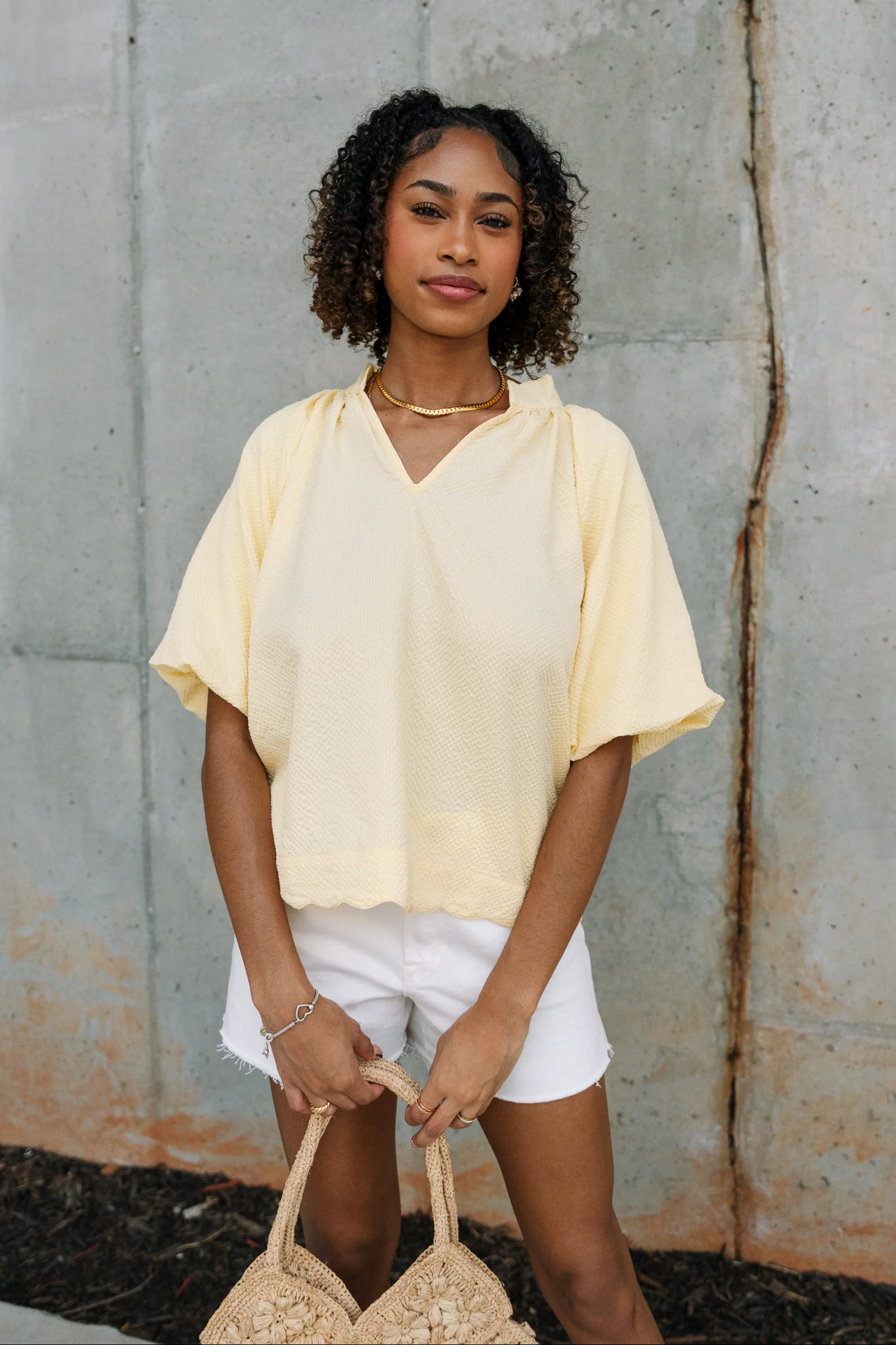 Brinley Yellow Scallop Short Sleeve Top - Image 5
