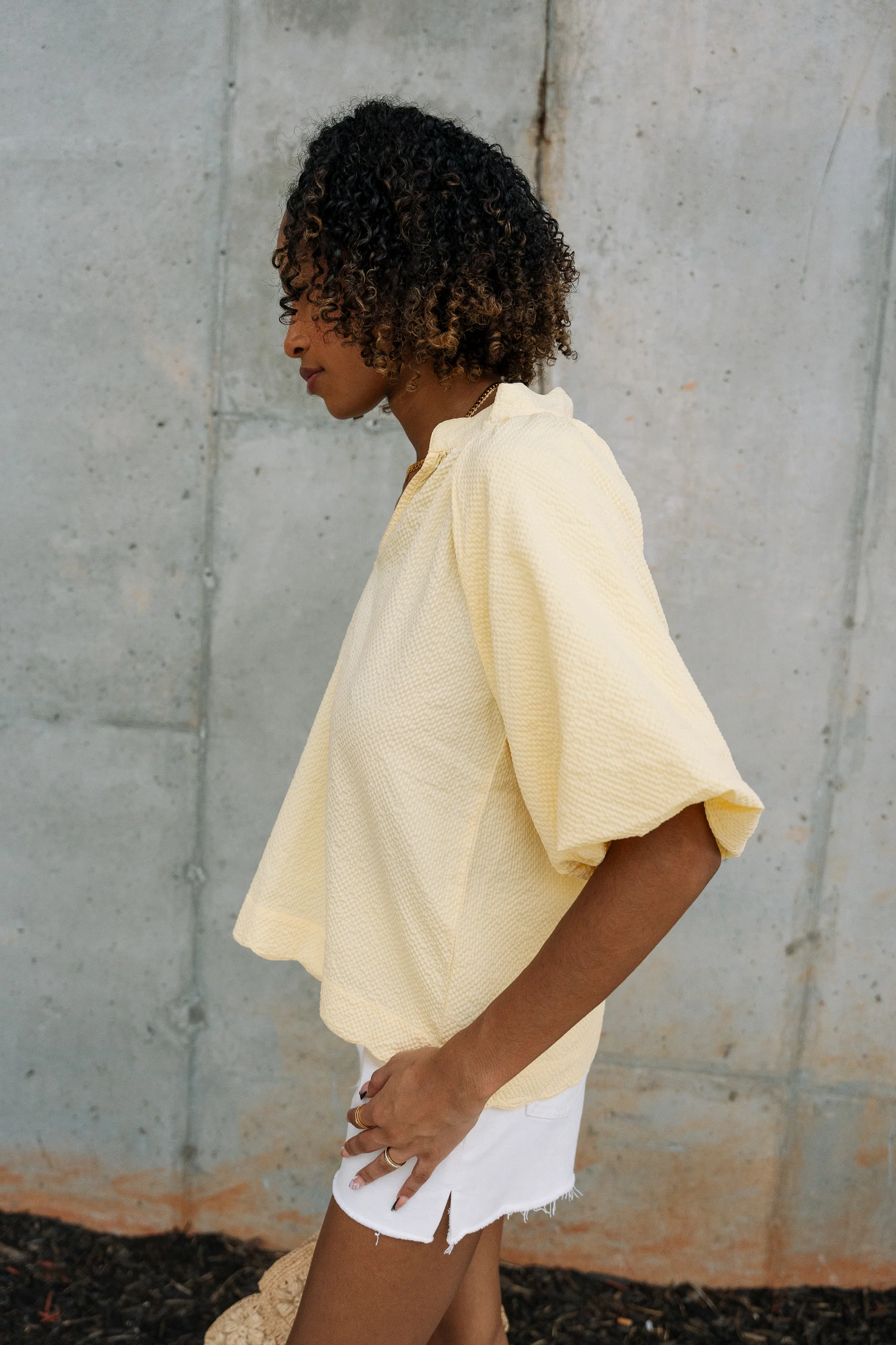 Brinley Yellow Scallop Short Sleeve Top - Image 7