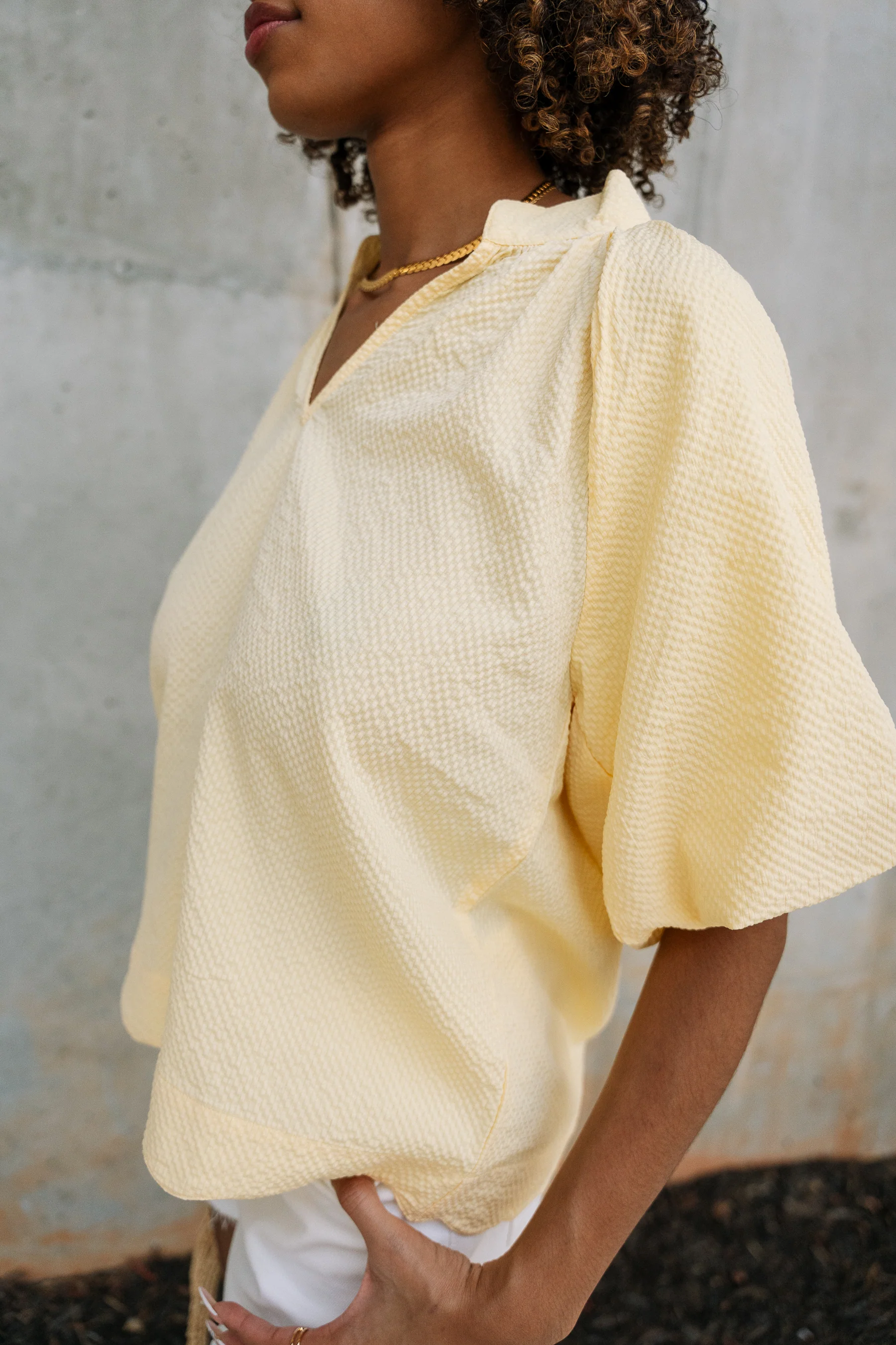 Brinley Yellow Scallop Short Sleeve Top - Image 8