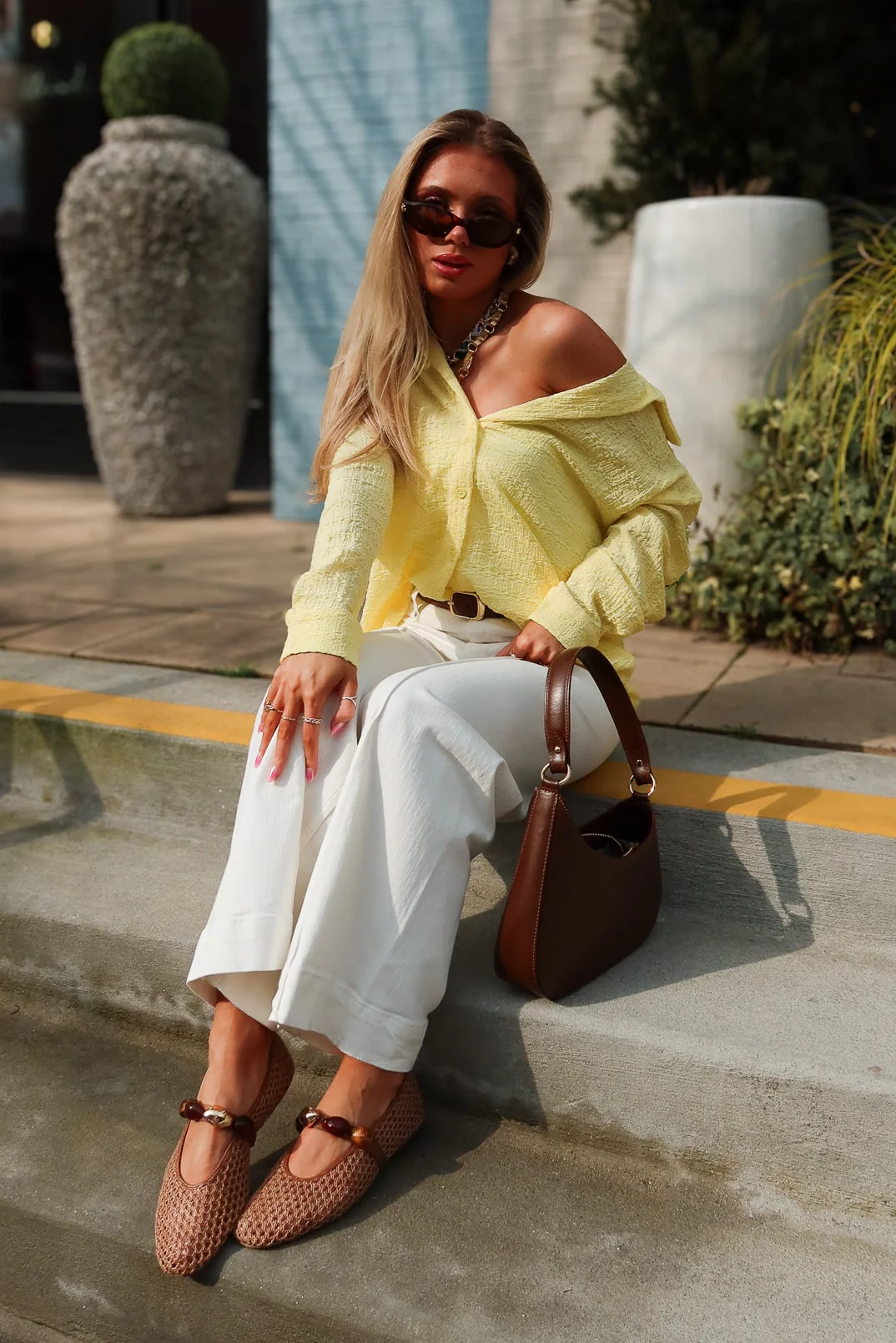 Briony Yellow Button-Up Tie Back Top - Image 2