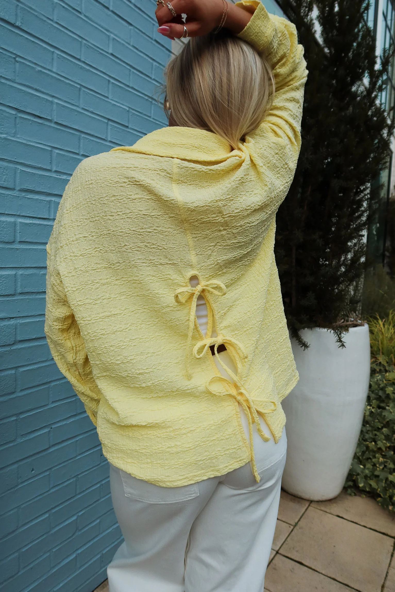 Briony Yellow Button-Up Tie Back Top - Image 3