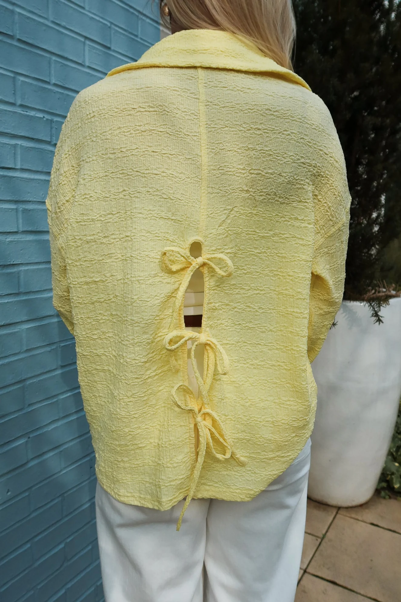 Briony Yellow Button-Up Tie Back Top - Image 4