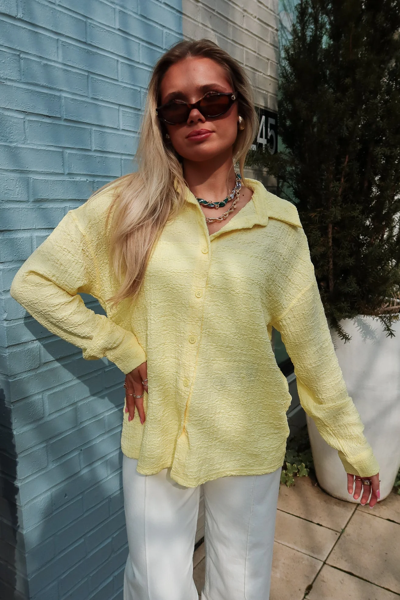 Briony Yellow Button-Up Tie Back Top - Image 5