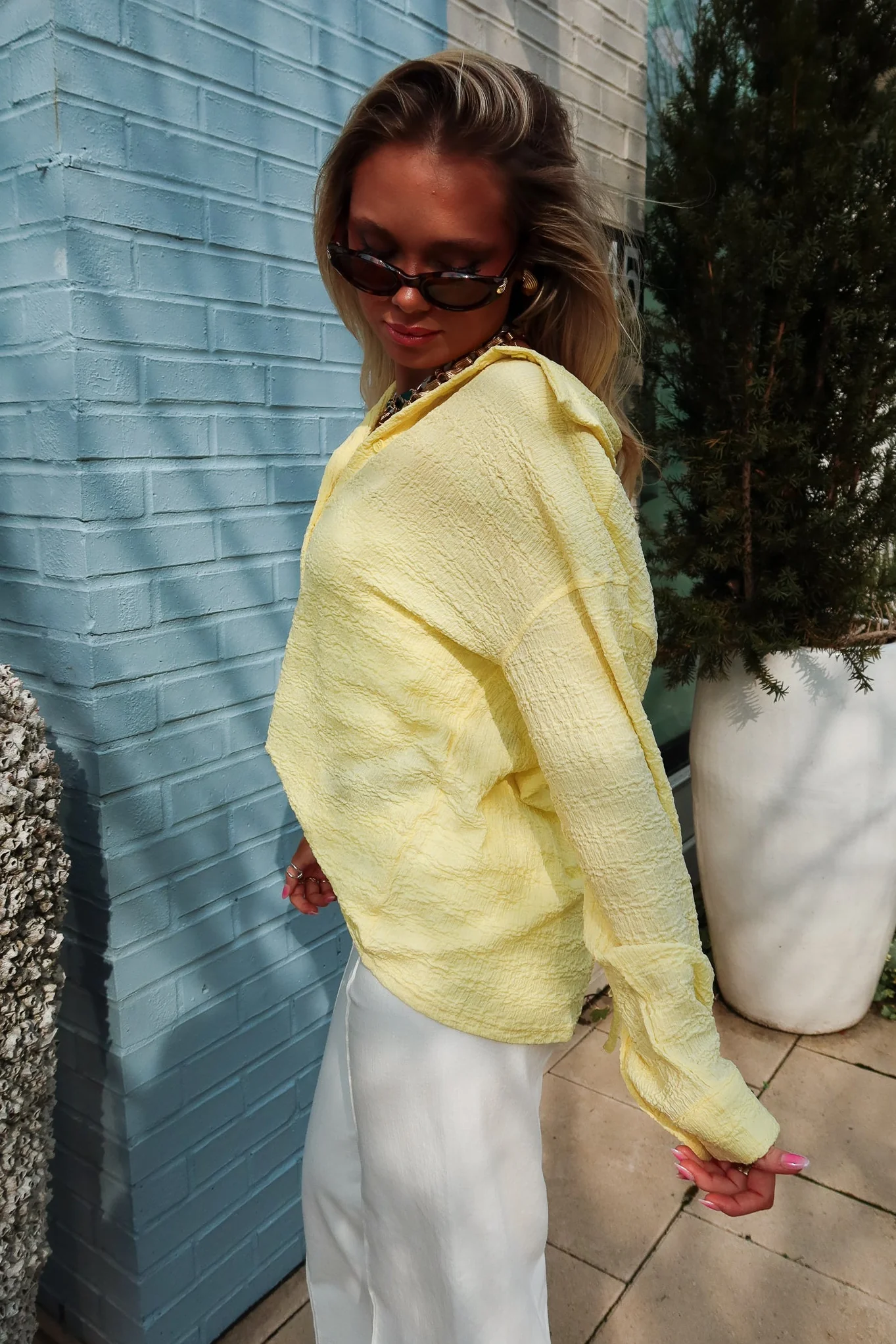 Briony Yellow Button-Up Tie Back Top - Image 8