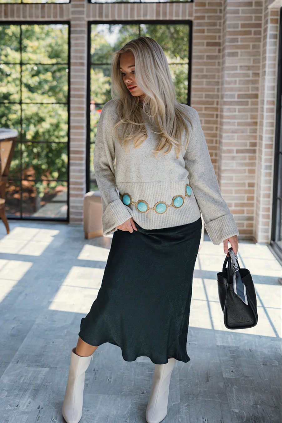 Bristol Dark Green Satin Midi Skirt