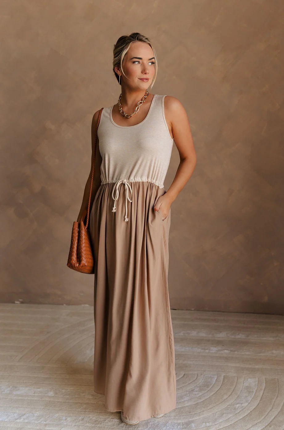 Bristol Mocha & Beige Maxi Dress