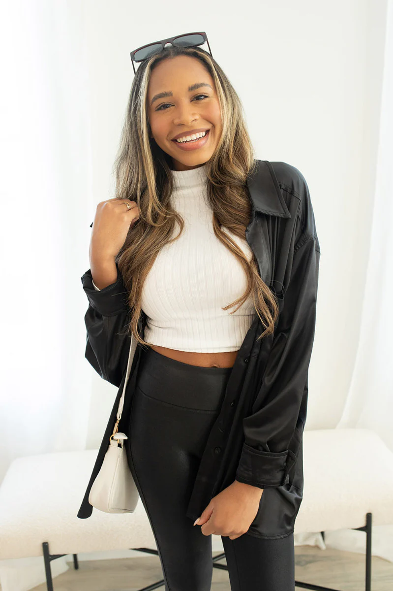Bristol Oversized Satin Top in Black - Image 3