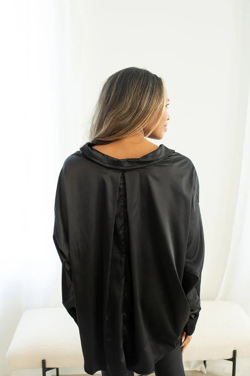 Bristol Oversized Satin Top in Black - Image 6