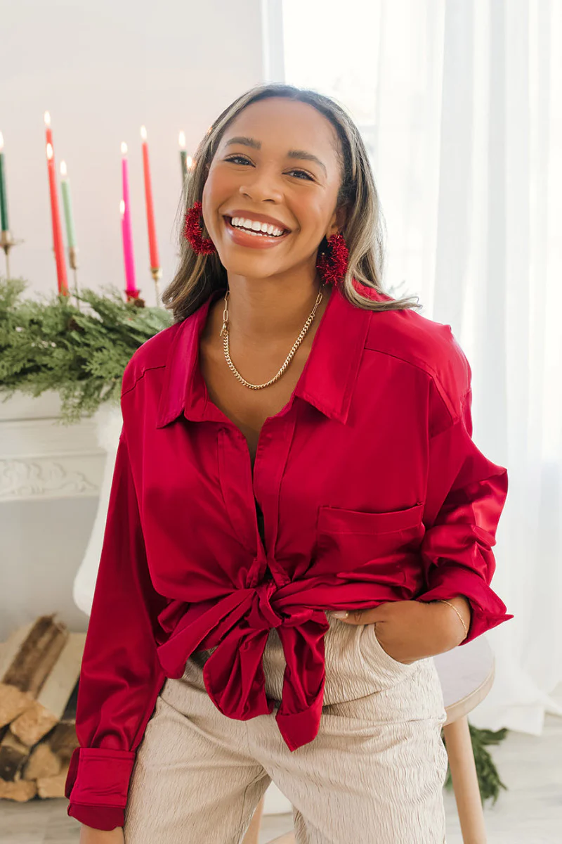 Bristol Oversized Satin Top in Red