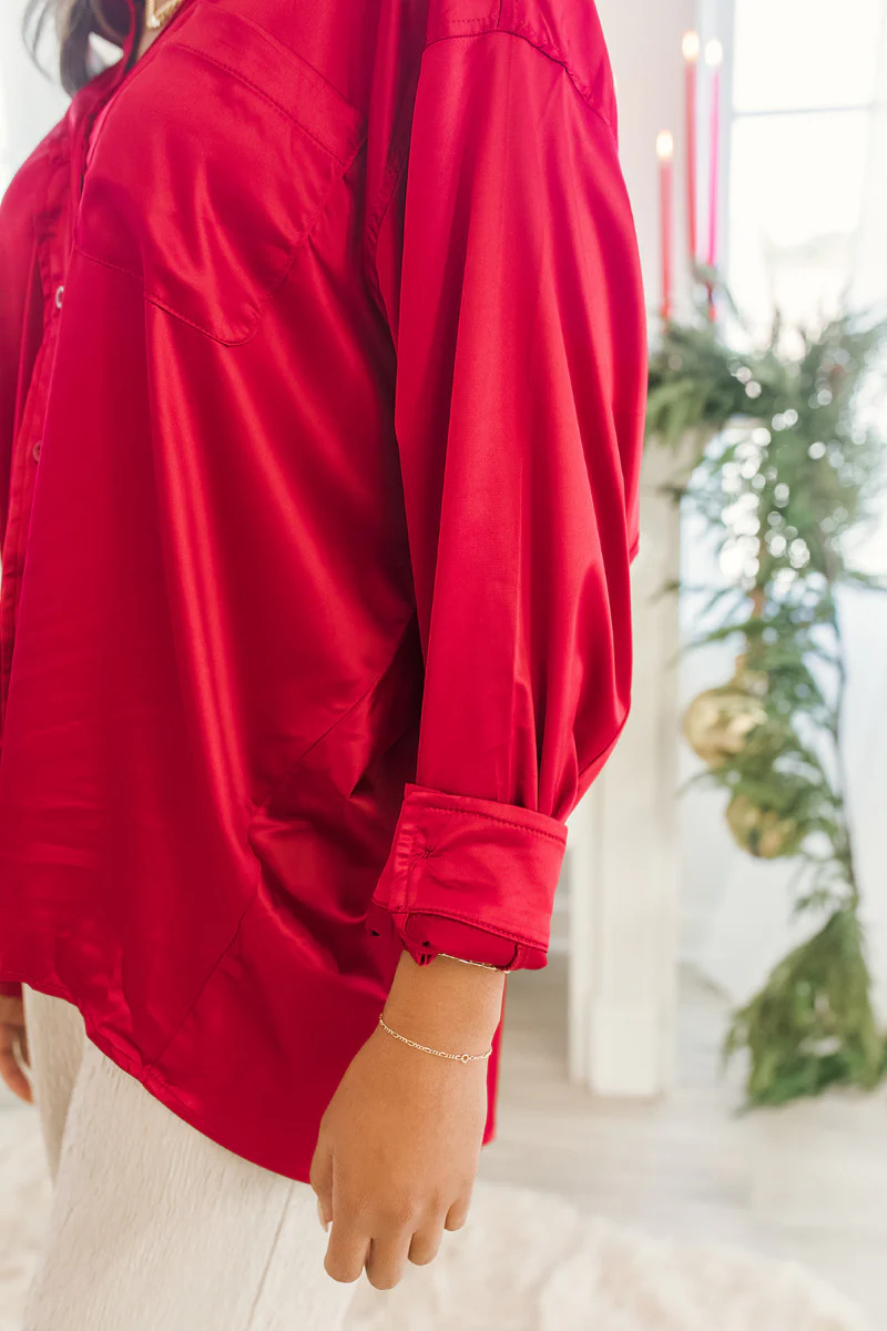 Bristol Oversized Satin Top in Red - Image 3