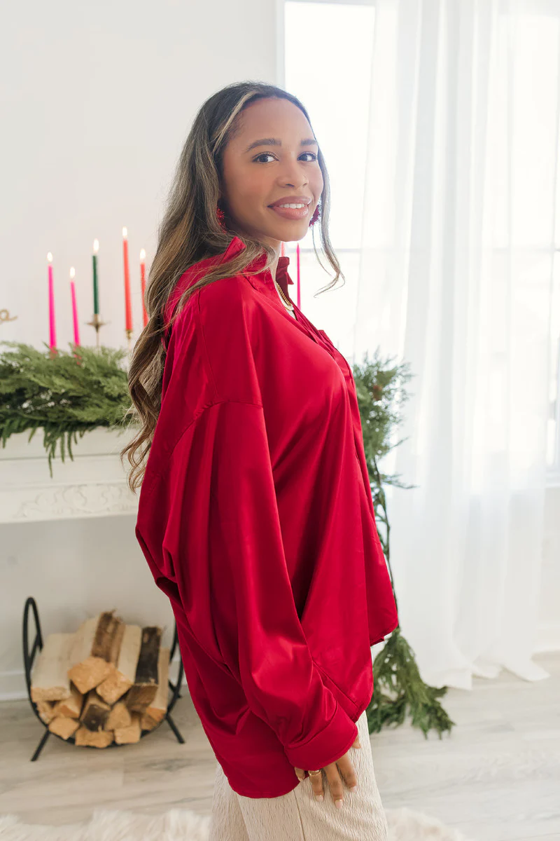 Bristol Oversized Satin Top in Red - Image 4