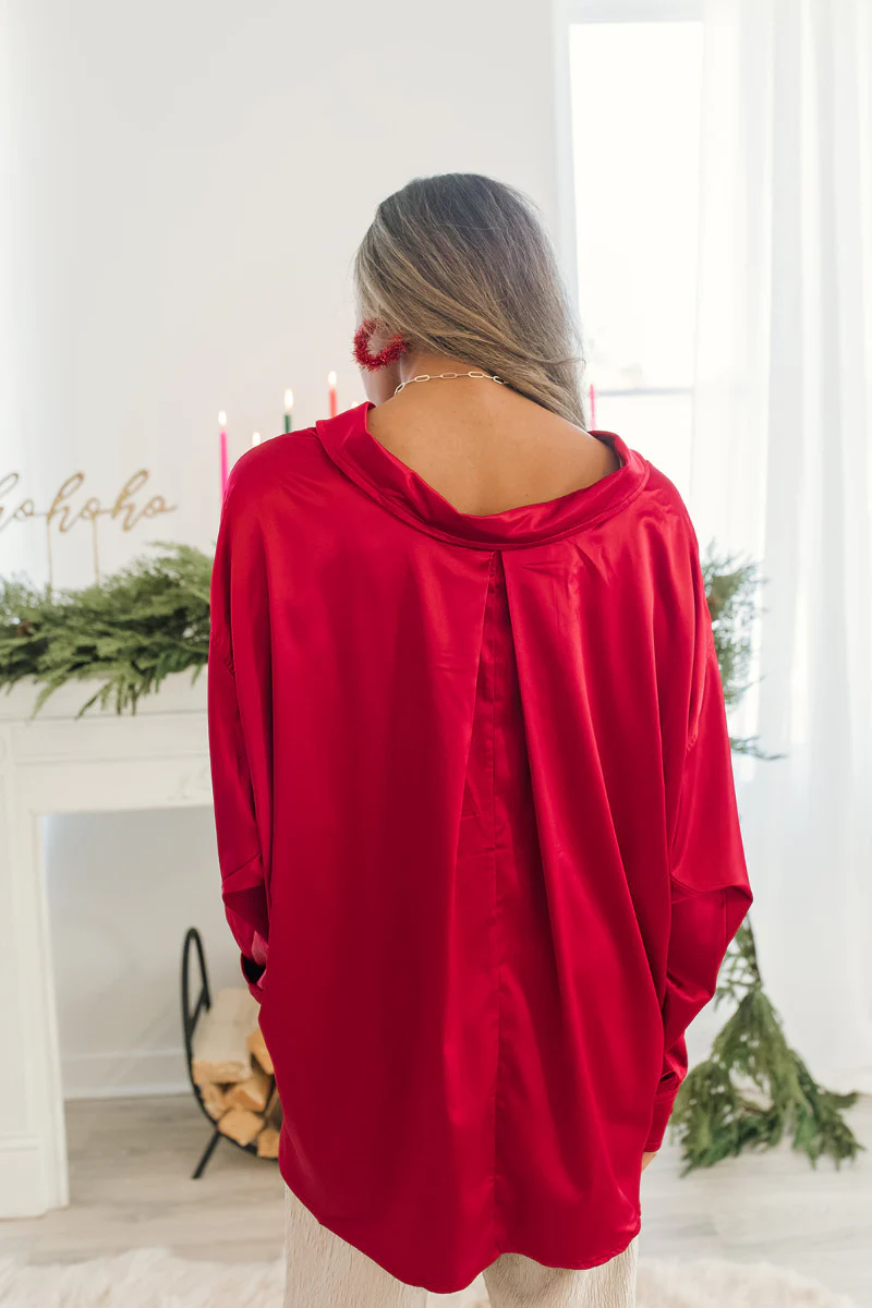 Bristol Oversized Satin Top in Red - Image 5