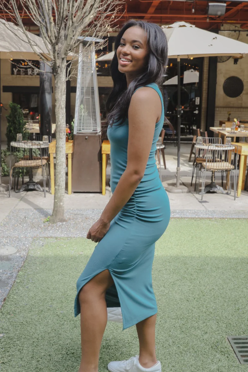 Bristol Ruched Midi Dress in Teal - Image 3