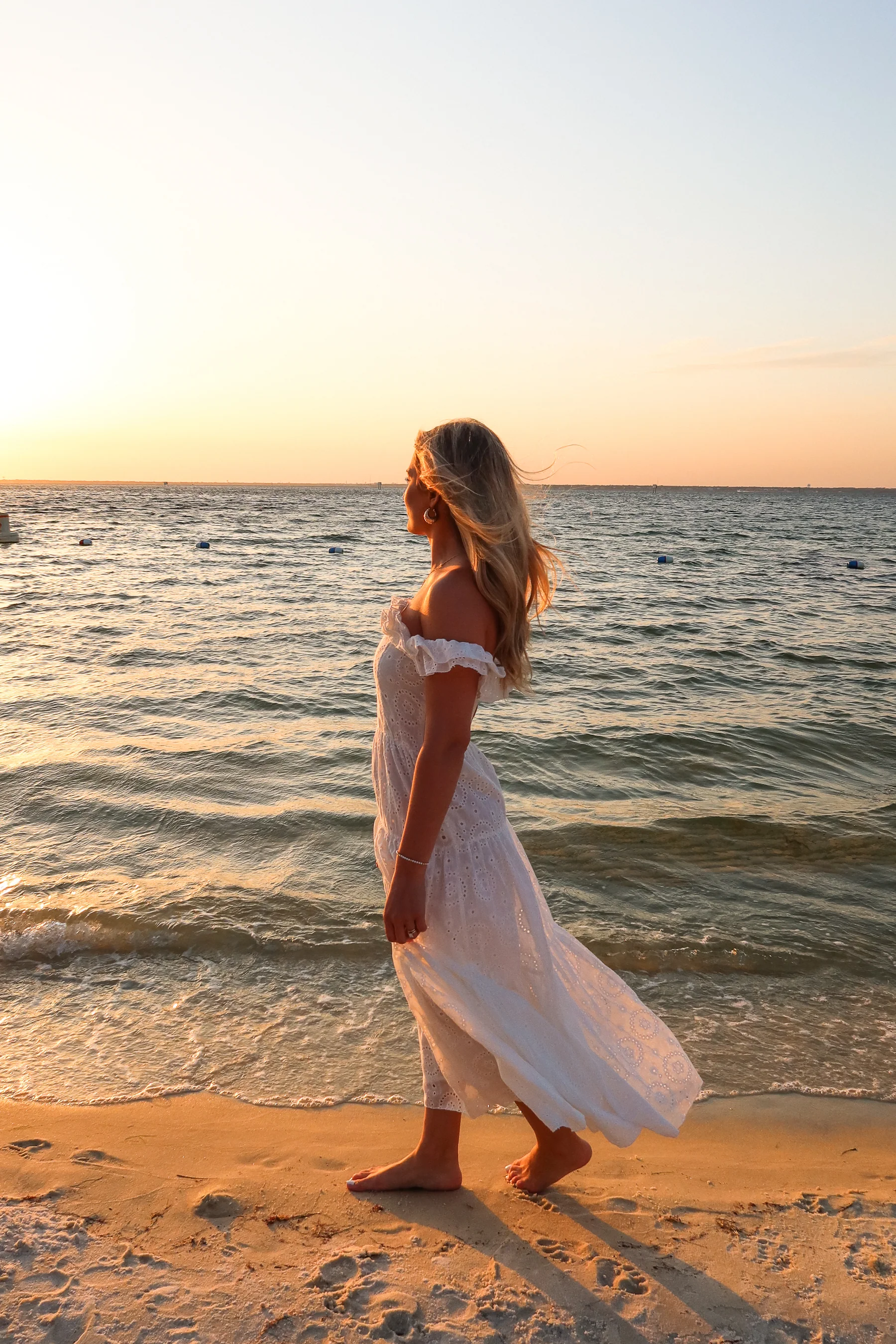 Bristol White Eyelet Off-The-Shoulder Midi Dress