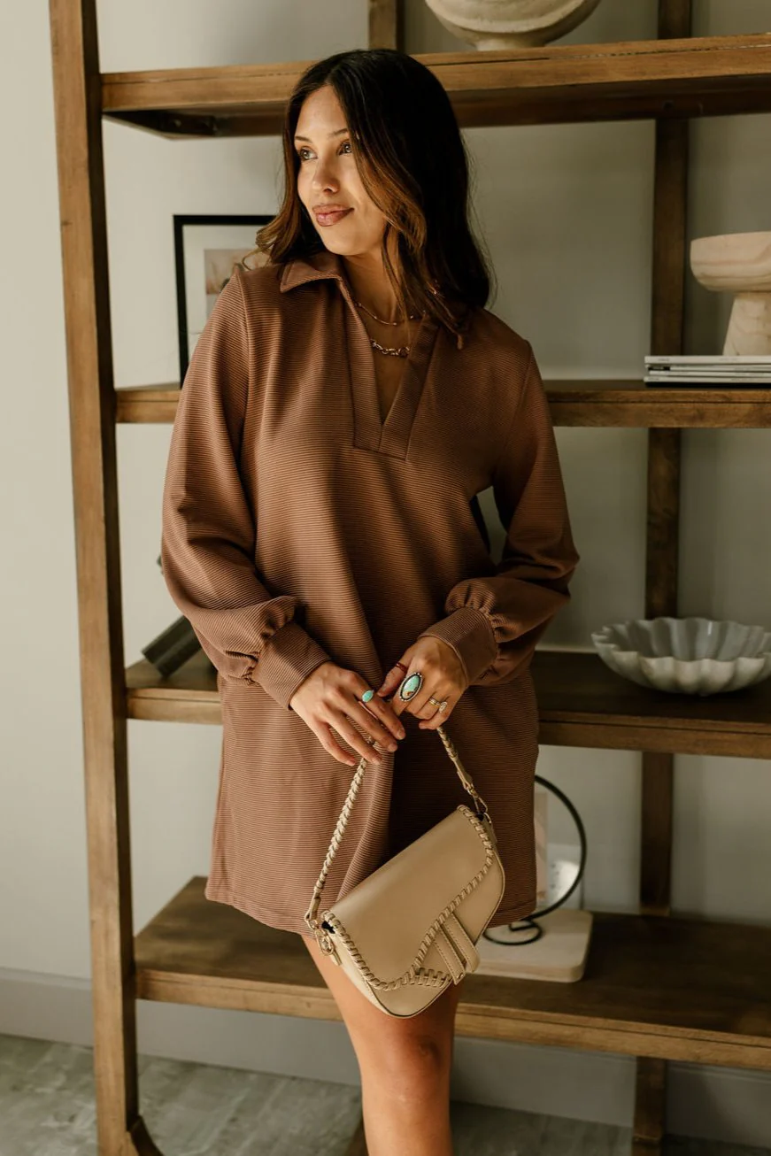 Brittany Mocha Ribbed Mini Dress - Image 3