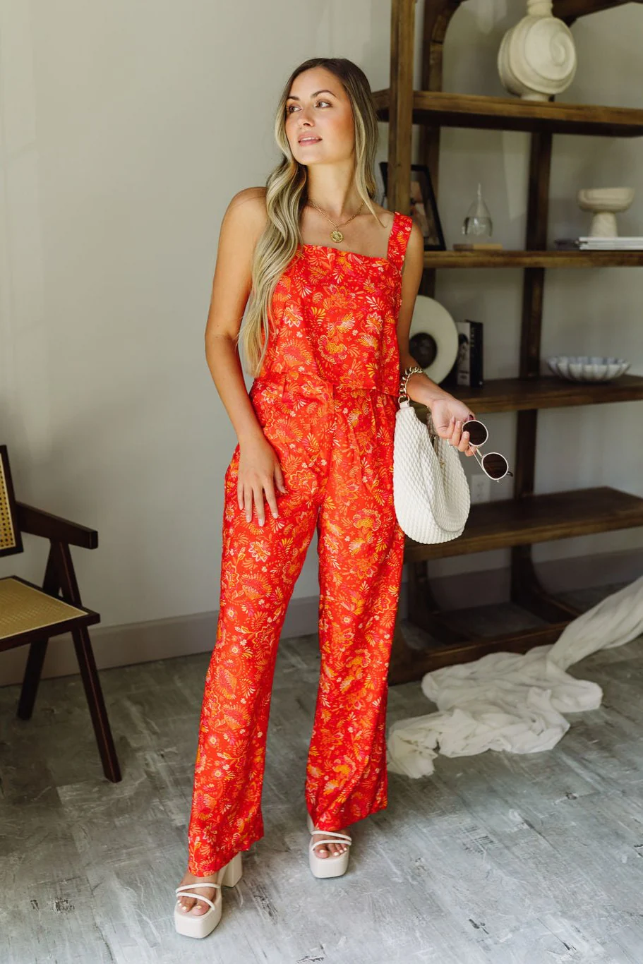 Brittany Red Orange Floral Cropped Tank - Image 3