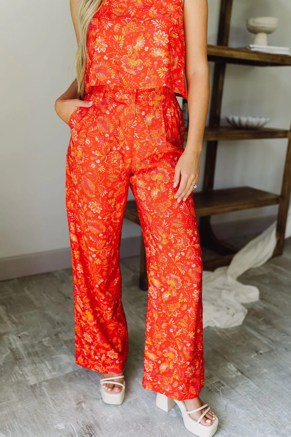 Brittany Red Orange Floral Pants - Image 3