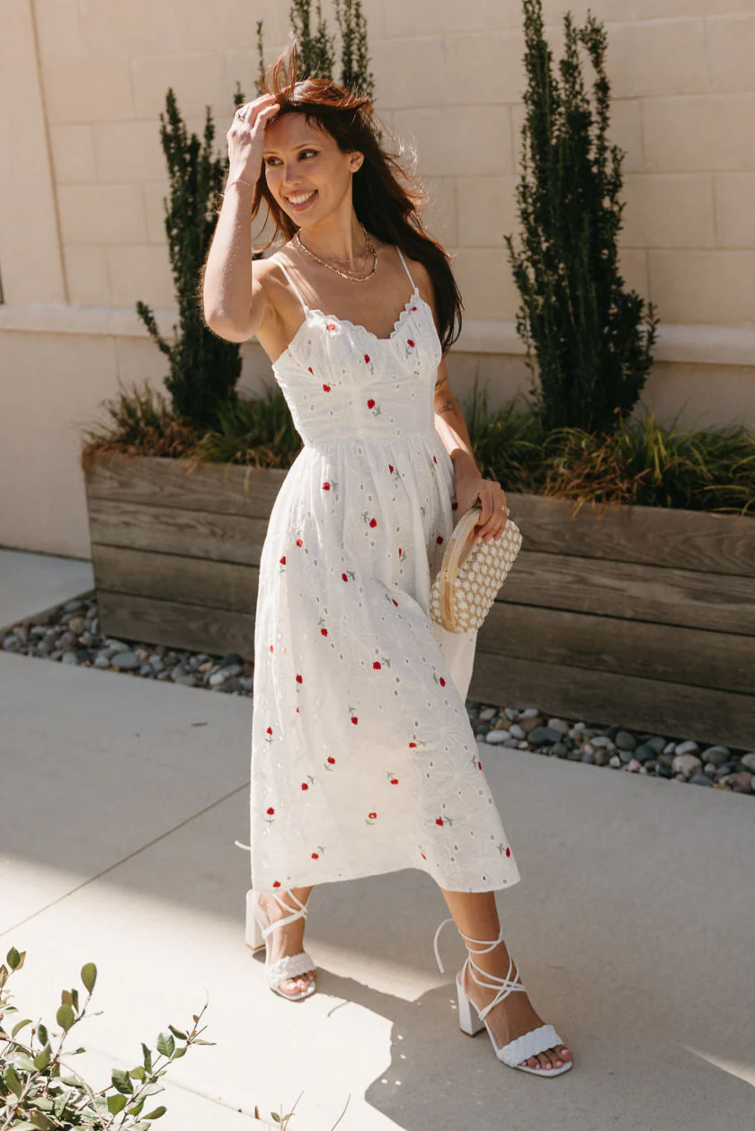 Brittany White Eyelet Floral Midi Dress