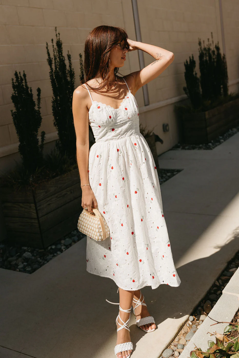 Brittany White Eyelet Floral Midi Dress - Image 2