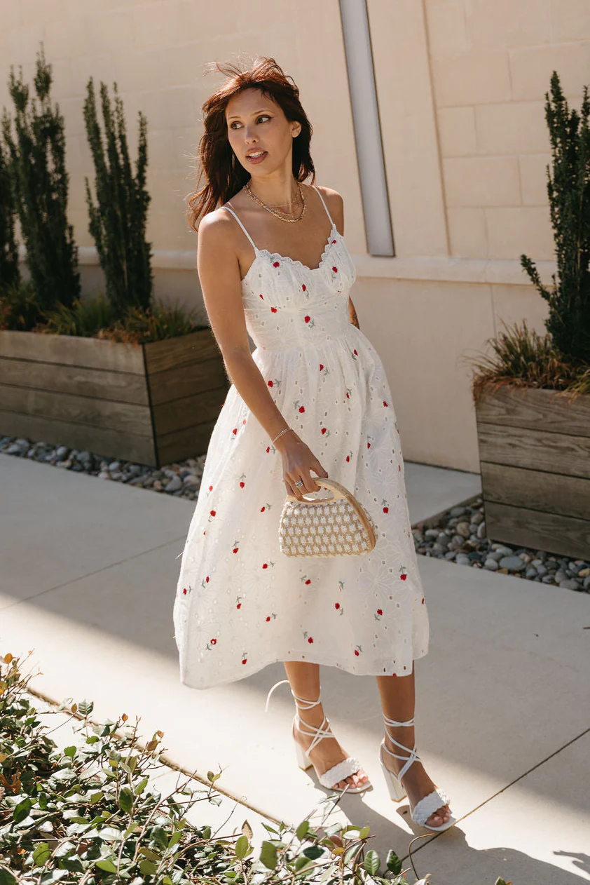 Brittany White Eyelet Floral Midi Dress - Image 5