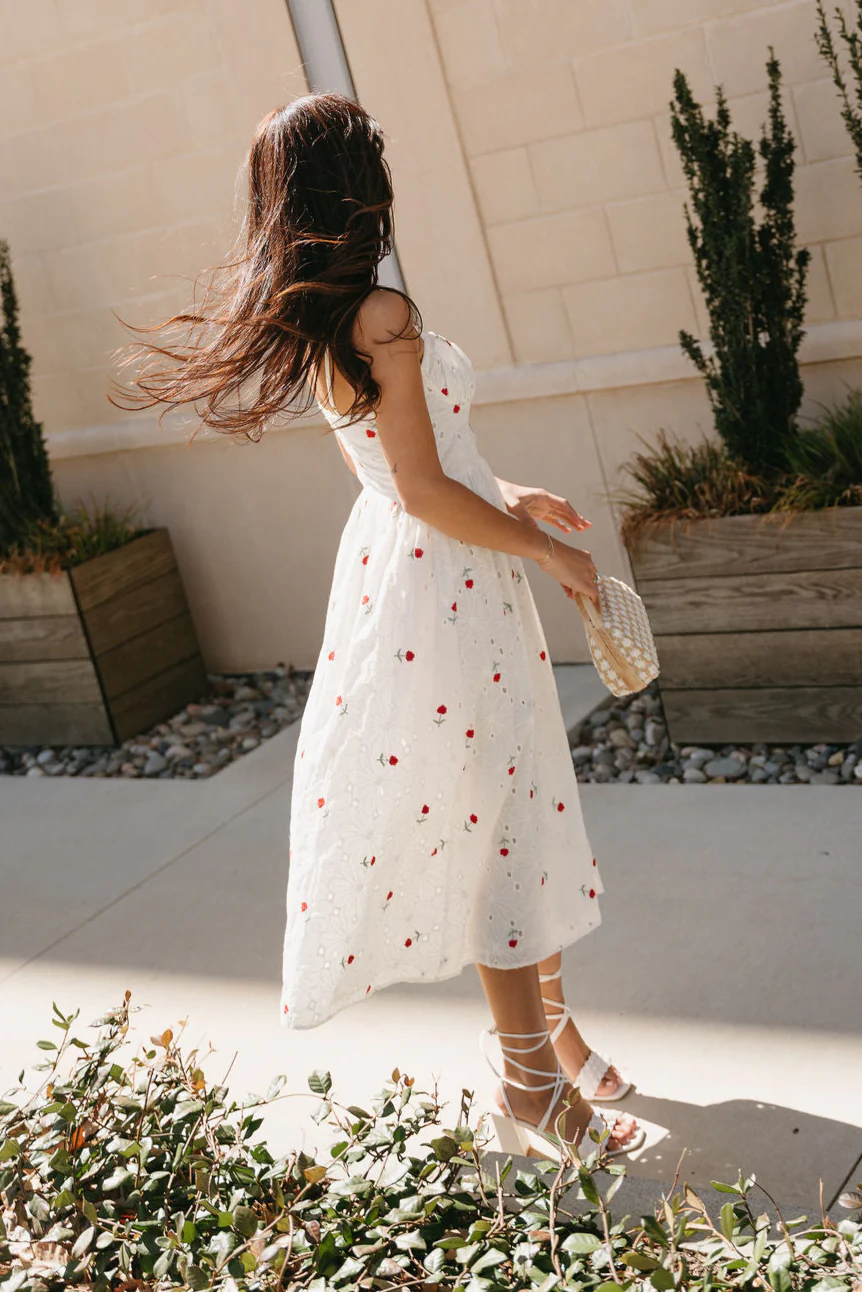 Brittany White Eyelet Floral Midi Dress - Image 6