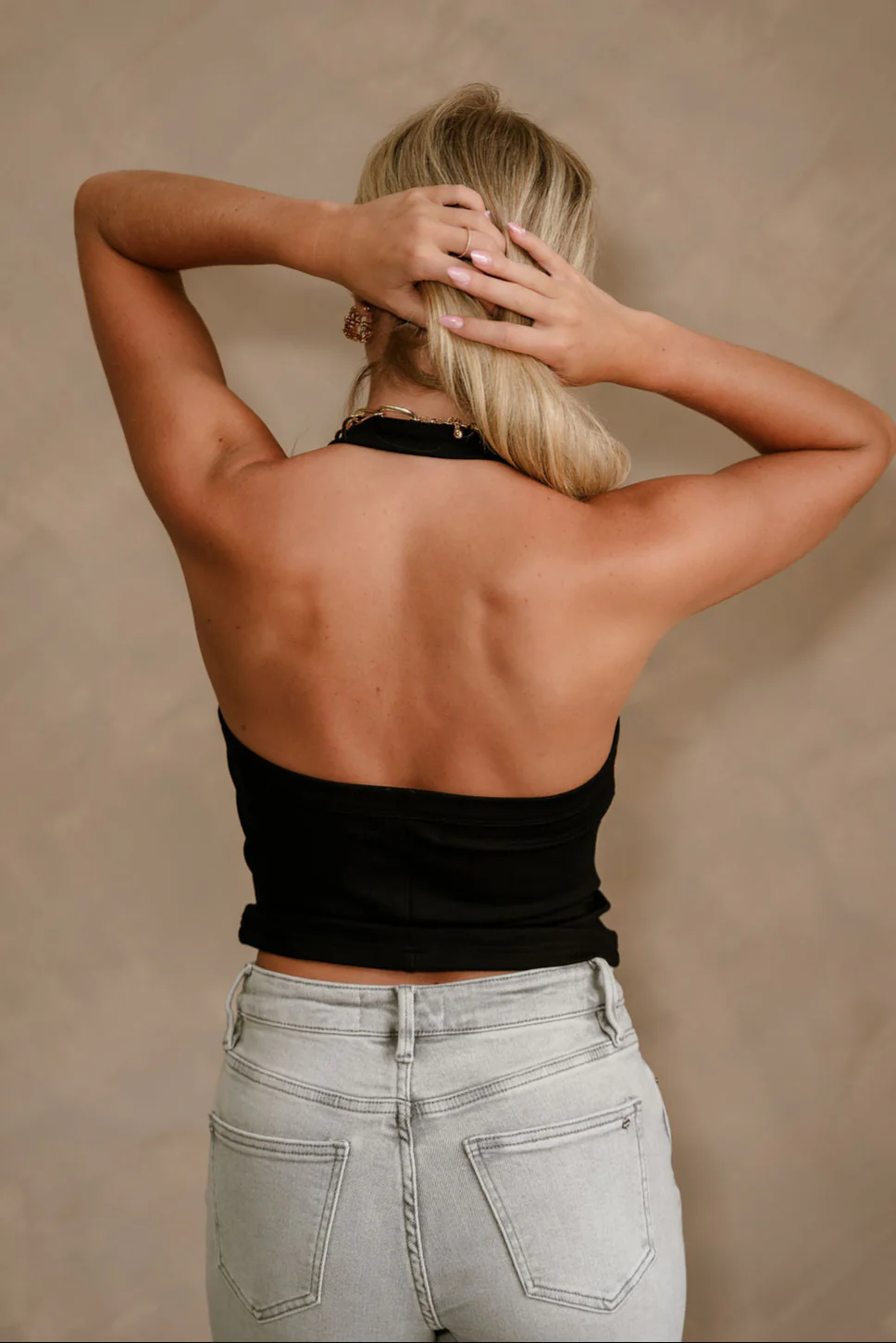 Brooke Black & Gold Medallion Halter Tank - Image 4