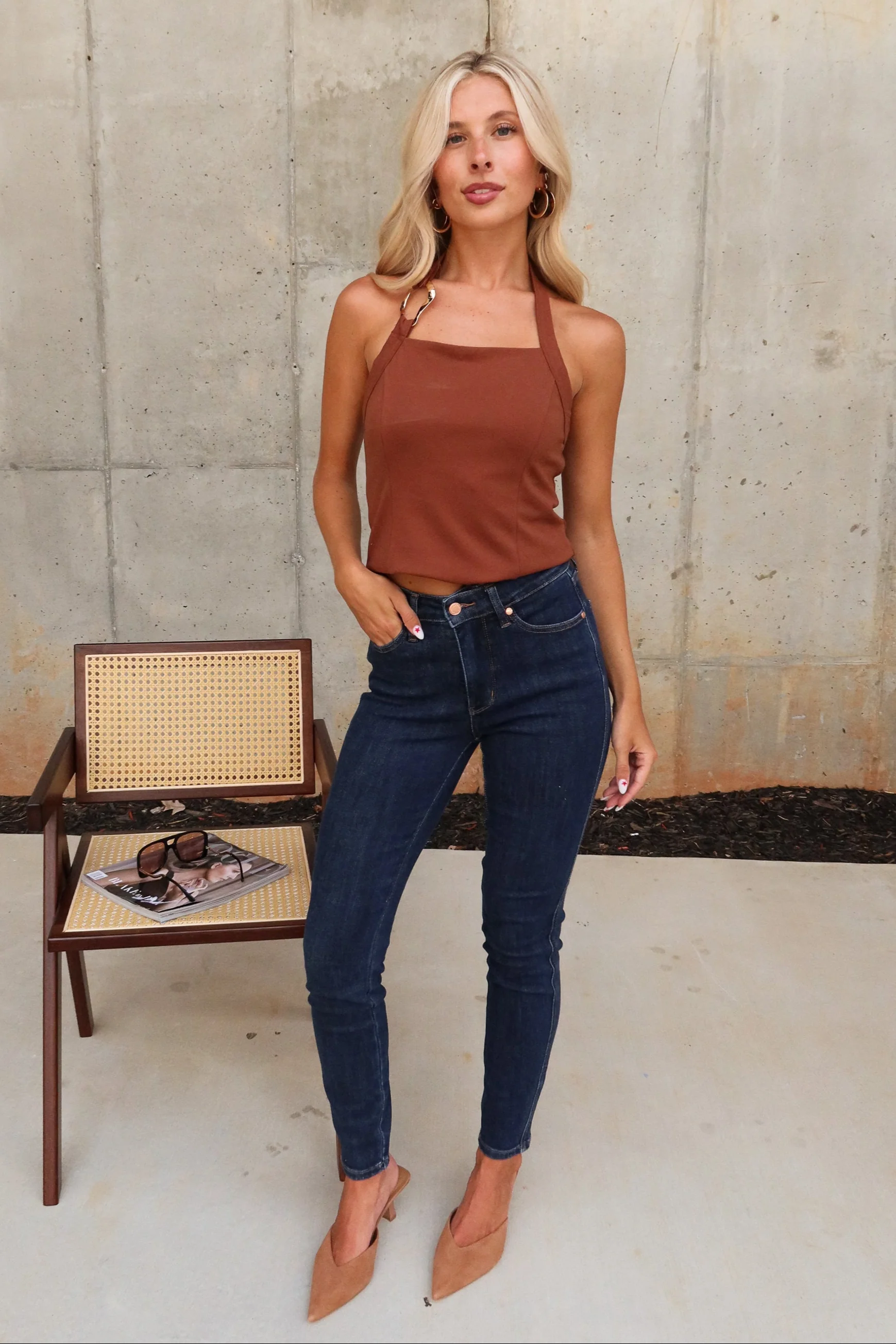 Brooke Brown & Gold Medallion Halter Tank - Image 7