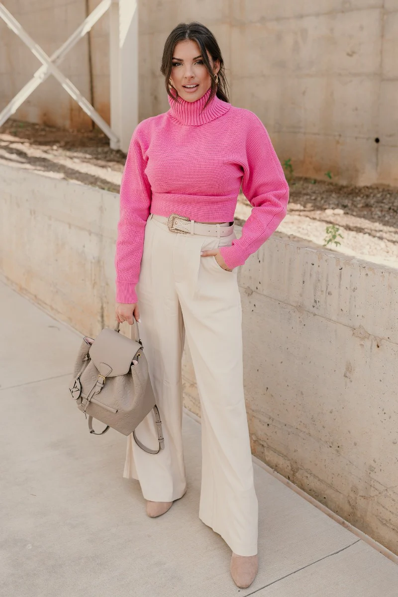 Brooke Pink Cropped Turtleneck Sweater