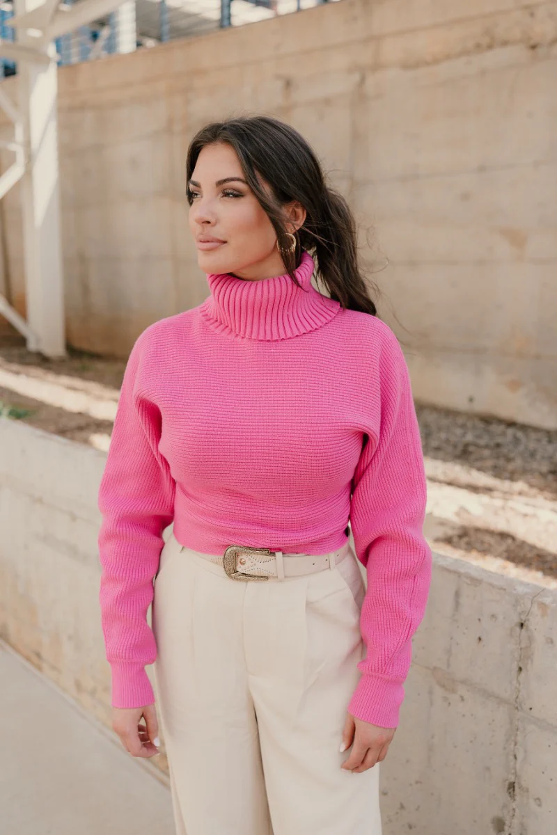 Brooke Pink Cropped Turtleneck Sweater - Image 2