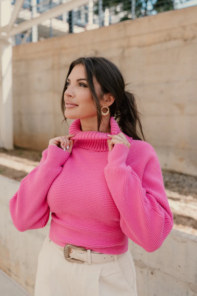 Brooke Pink Cropped Turtleneck Sweater - Image 3