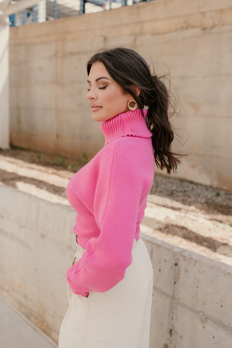 Brooke Pink Cropped Turtleneck Sweater - Image 5