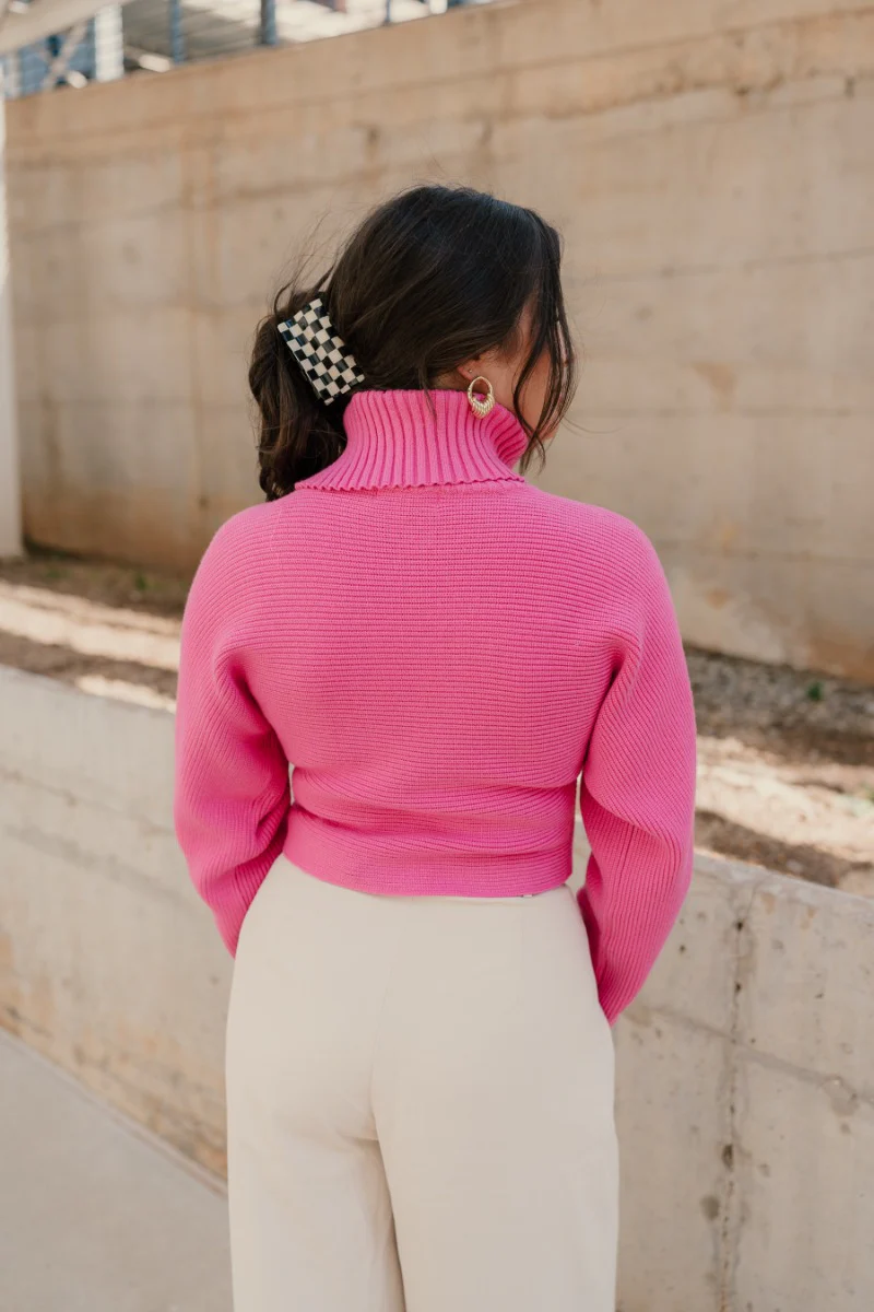Brooke Pink Cropped Turtleneck Sweater - Image 6