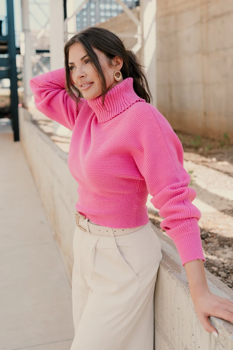 Brooke Pink Cropped Turtleneck Sweater - Image 7