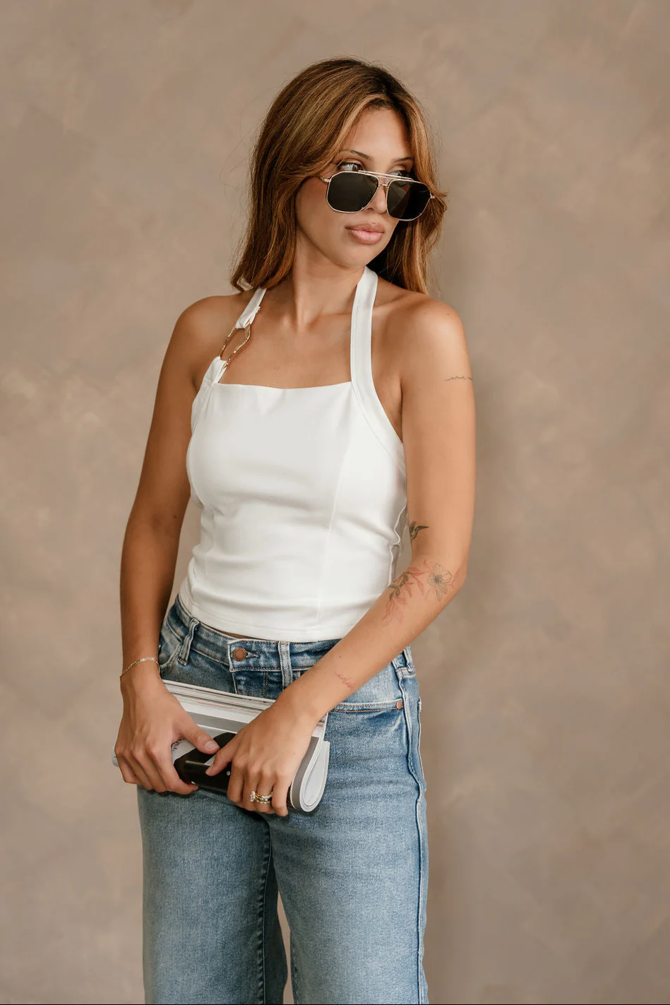 Brooke White & Gold Medallion Halter Tank - Image 6