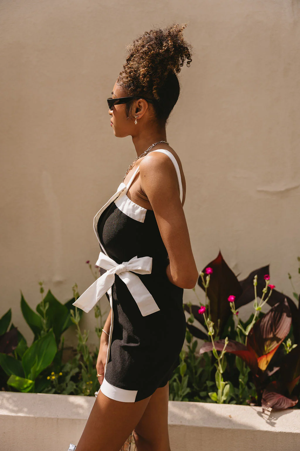 Brooklyn Black & White Asymmetric Mini Dress - Image 3