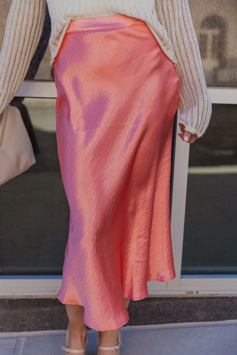 Brooklyn Coral Satin Midi Skirt - Image 4