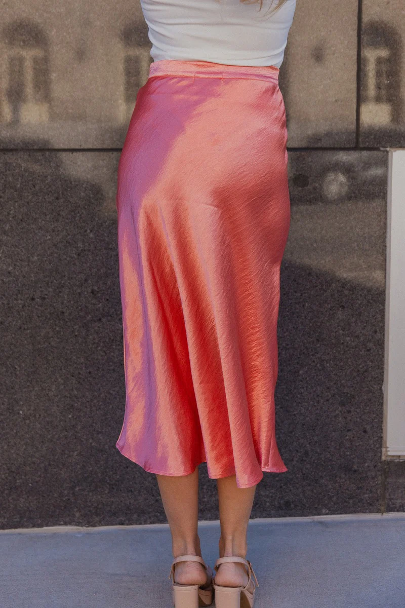 Brooklyn Coral Satin Midi Skirt - Image 7