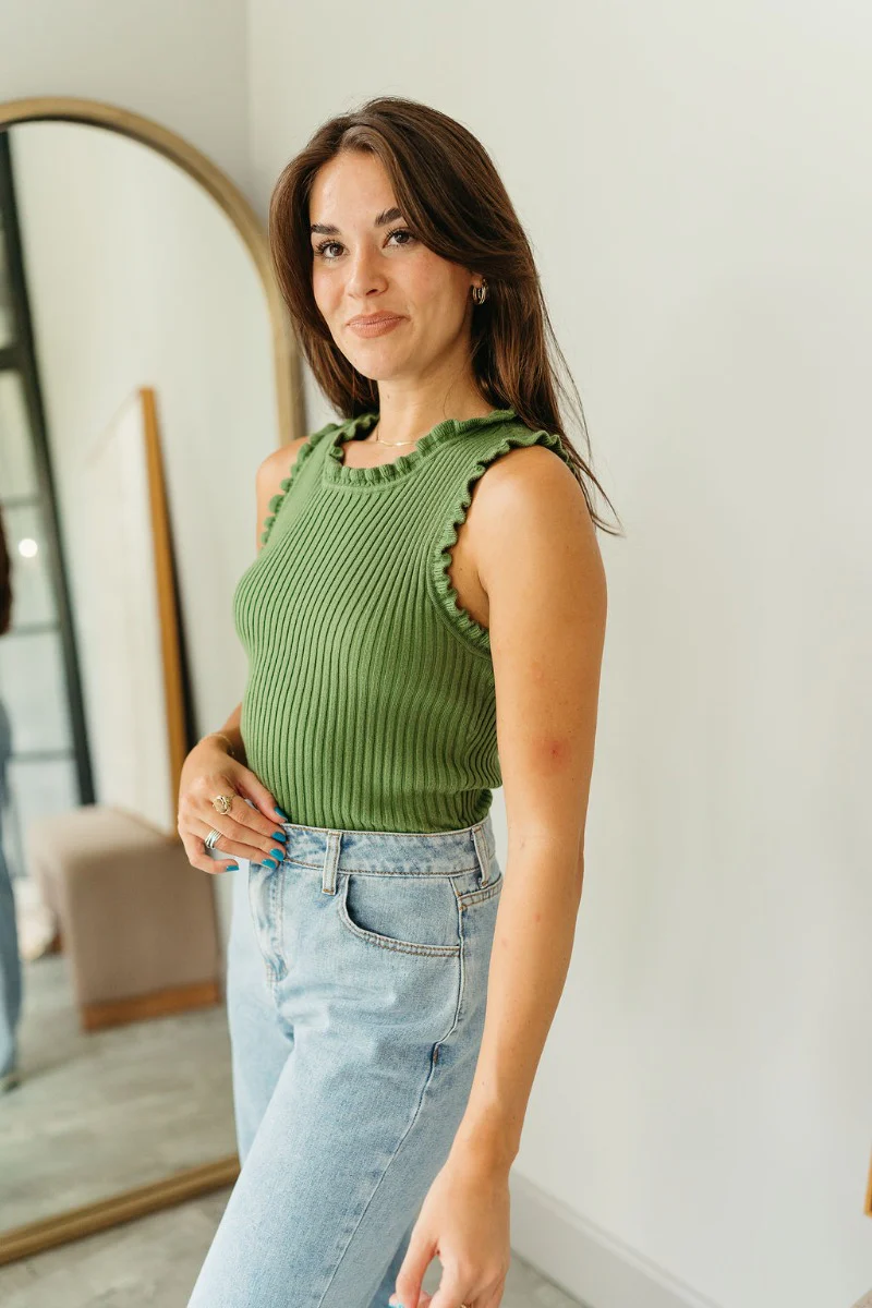 Brooklyn Green Ruffle-Trim Ribbed Tank - Image 4