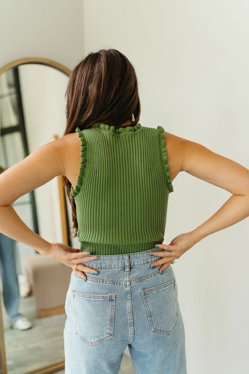 Brooklyn Green Ruffle-Trim Ribbed Tank - Image 5